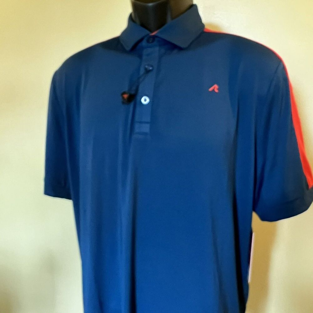 Russell Athletic Mens Navy Blue Red Stripe Performance Golf Polo Shirt NEW